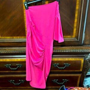 One Sleeve Hot Pink Dress.
